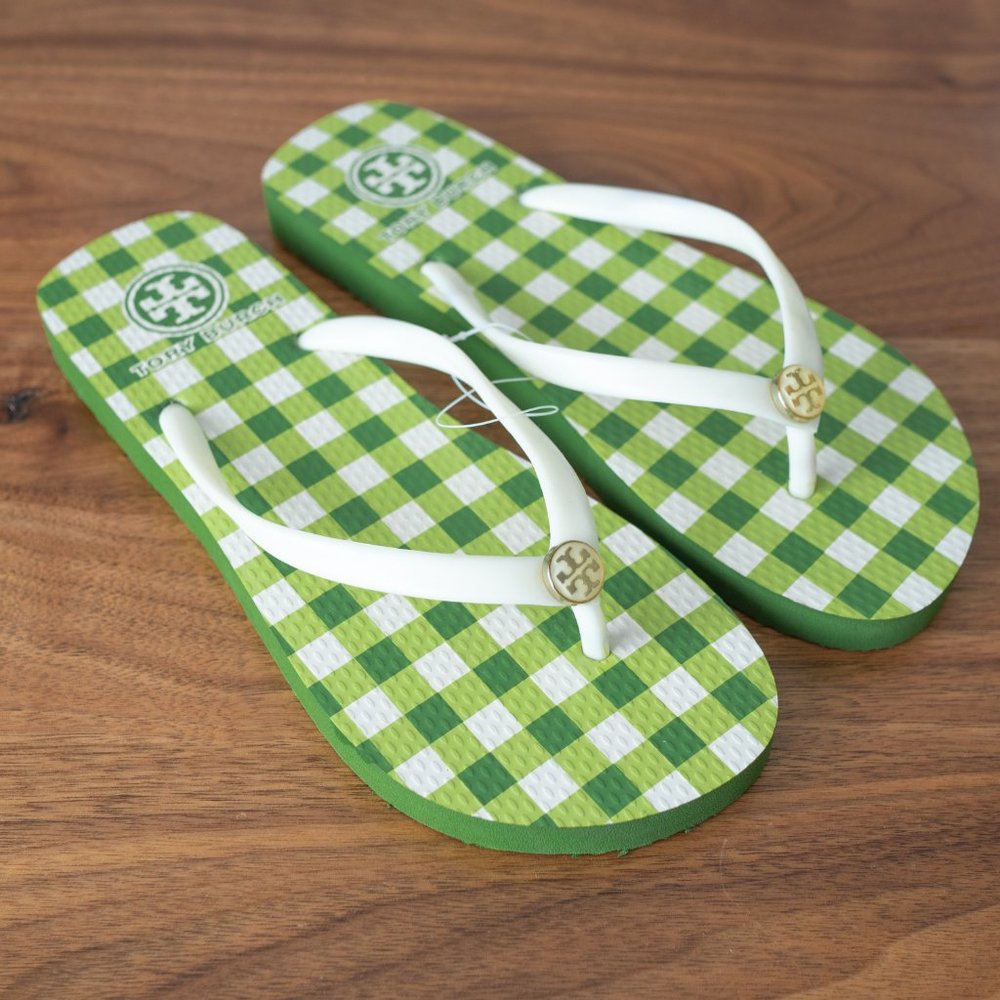 Tory Burch Sandals - NWT Green and White Check Size 6